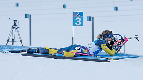 IBU Biathlon World Cup Oberhof 2025: Elvira Öberg (SWE, Sweden) during the prone shooting stage.
